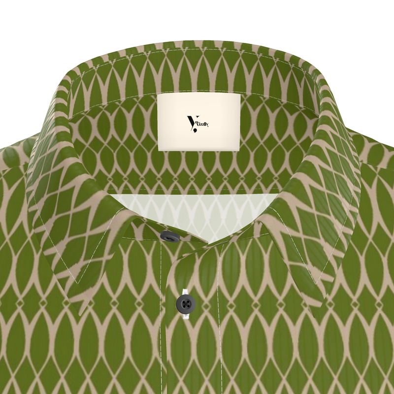 Men’s Short Sleeve Shirt – “Vertigo Grid” in Olive Motion