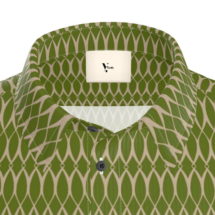 Men’s Short Sleeve Shirt – “Vertigo Grid” in Olive Motion