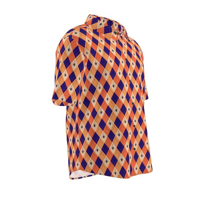 Men’s Short Sleeve Shirt – “Pop Diamond” Orange-Blue Argyle