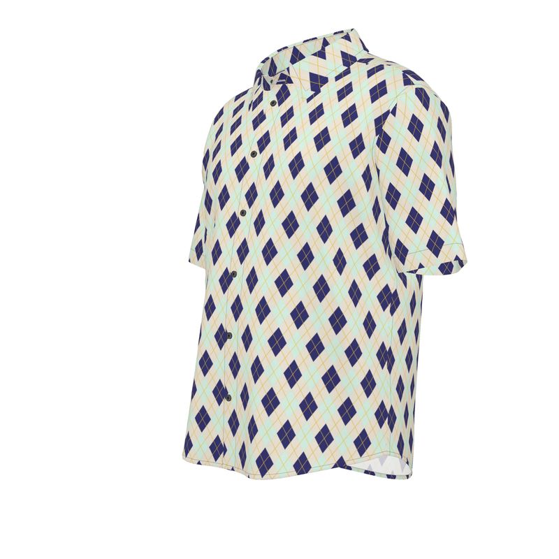 Men’s Short Sleeve Shirt – “Ivy Rhombus” Retro Argyle Print