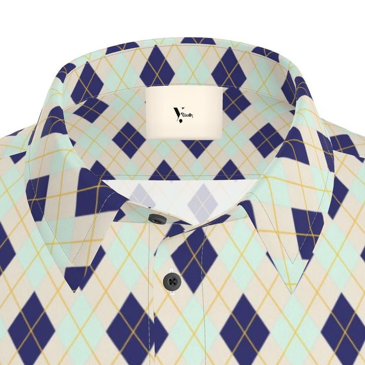 Men’s Short Sleeve Shirt – “Ivy Rhombus” Retro Argyle Print
