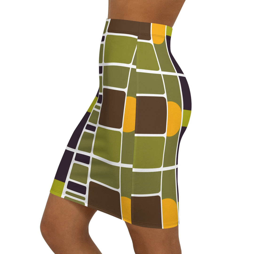 Olive Green Mid-Waist Pencil Skirt