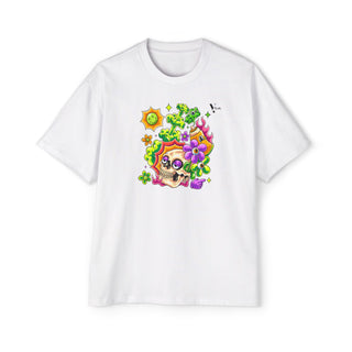 Men's Heavy Oversized Tee - Skull & Floral Design T-Shirt