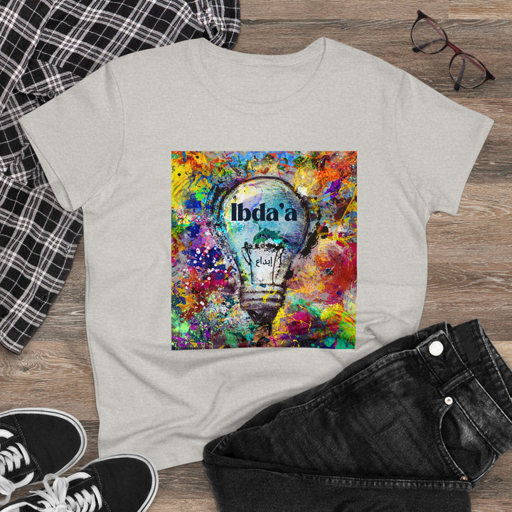 Creative Colorful Women's Midweight Cotton Tee - Light Bulb Design - Rizzlly