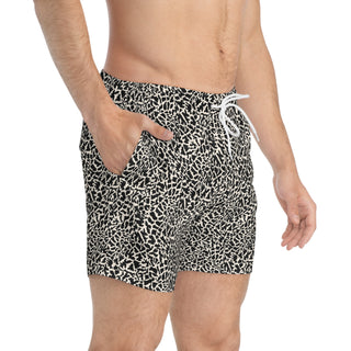 Stylish Black and Cream Pattern Swim Trunks for Beach Days