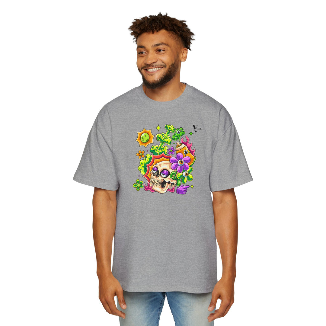 Men's Heavy Oversized Tee - Skull & Floral Design T-Shirt - Rizzlly