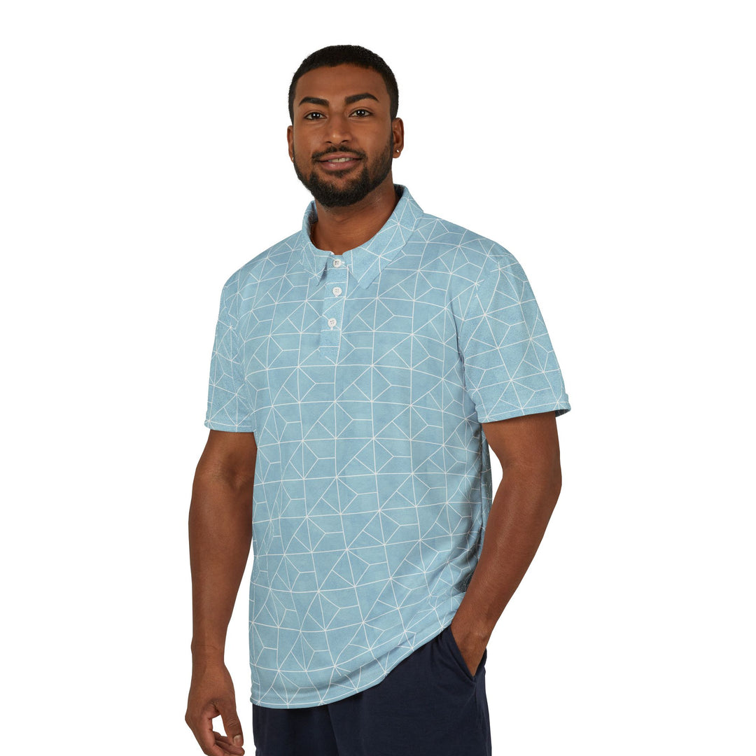Geometric Teal Polo Shirt