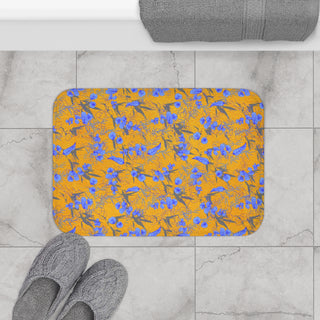 Floral Delight Bath Mat - Vibrant Blue & Gold Design for Cozy Bathrooms