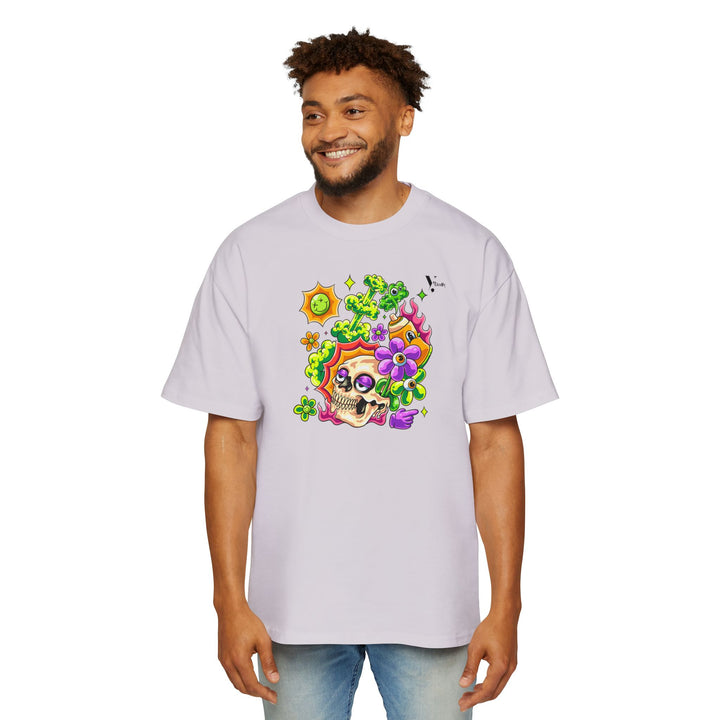 Men's Heavy Oversized Tee - Skull & Floral Design T-Shirt - Rizzlly