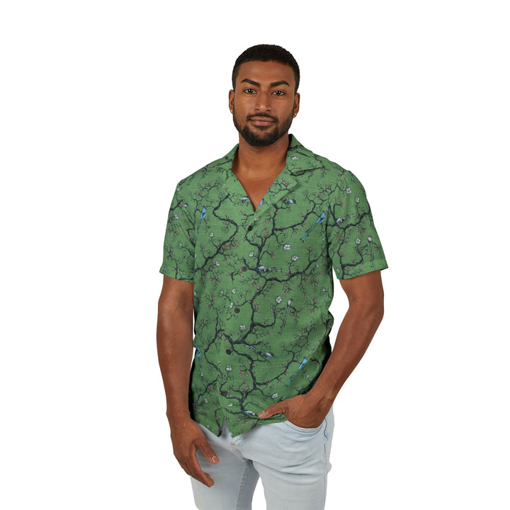Green Floral Men's Hawaiian Camp Shirt - Perfect for Summer Getaways and Tropical Vacations - Rizzlly