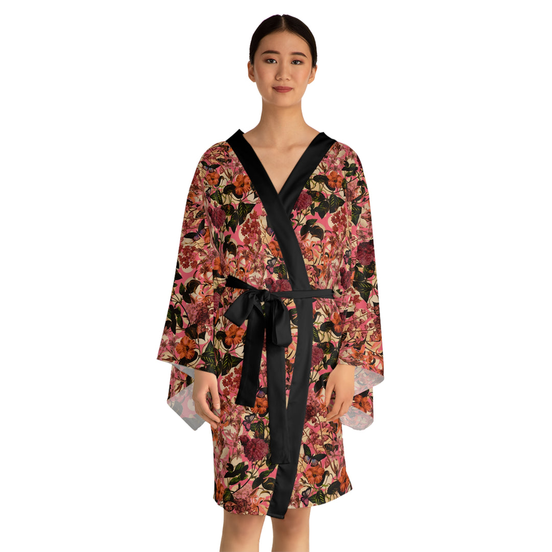 Floral Print Long Sleeve Kimono Robe for Relaxation & Self-Care - Rizzlly