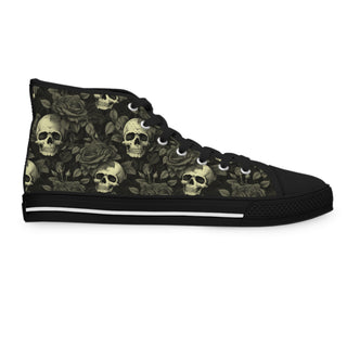 Rizzlly Gothic Skull High Top Sneakers for Women - Edgy Floral Design