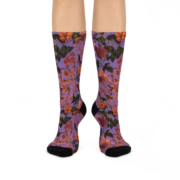 Purple Floral Crew Socks