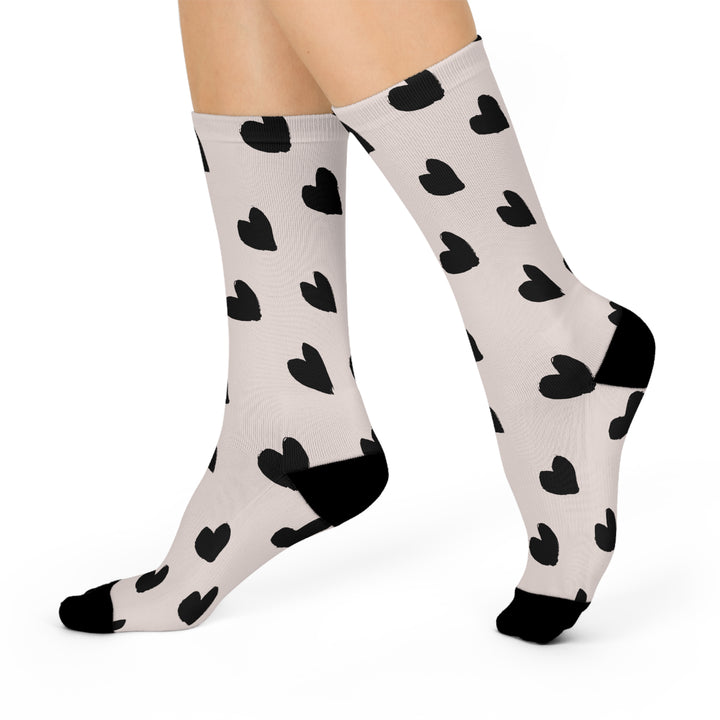 Cushioned Crew Socks with Heart Design