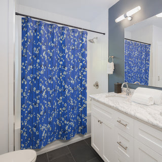 Blue Floral Shower Curtain - Elegant Bathroom Décor