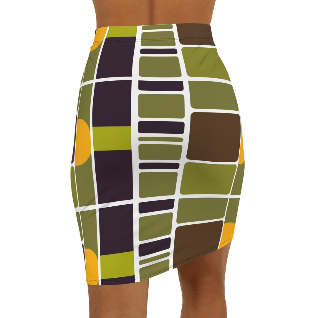 Olive Green Mid-Waist Pencil Skirt