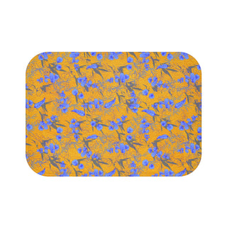 Floral Delight Bath Mat - Vibrant Blue & Gold Design for Cozy Bathrooms