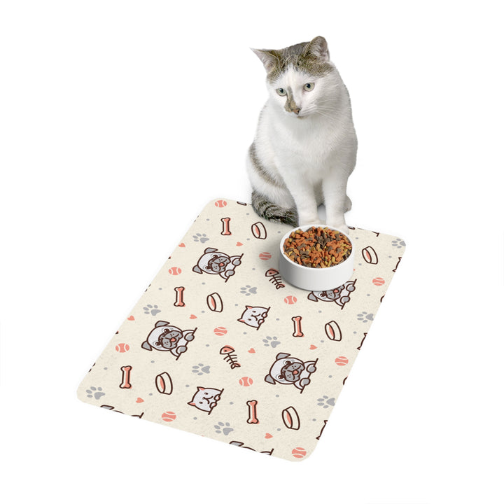 Cute Pet Food Mat - Stylish Dog & Cat Feeding Mat with Paws and Bones Pattern - 12x18 - Rizzlly