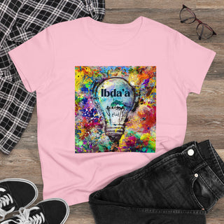 Creative Colorful Women's Midweight Cotton Tee - Light Bulb Design