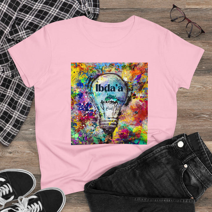 Creative Colorful Women's Midweight Cotton Tee - Light Bulb Design - Rizzlly