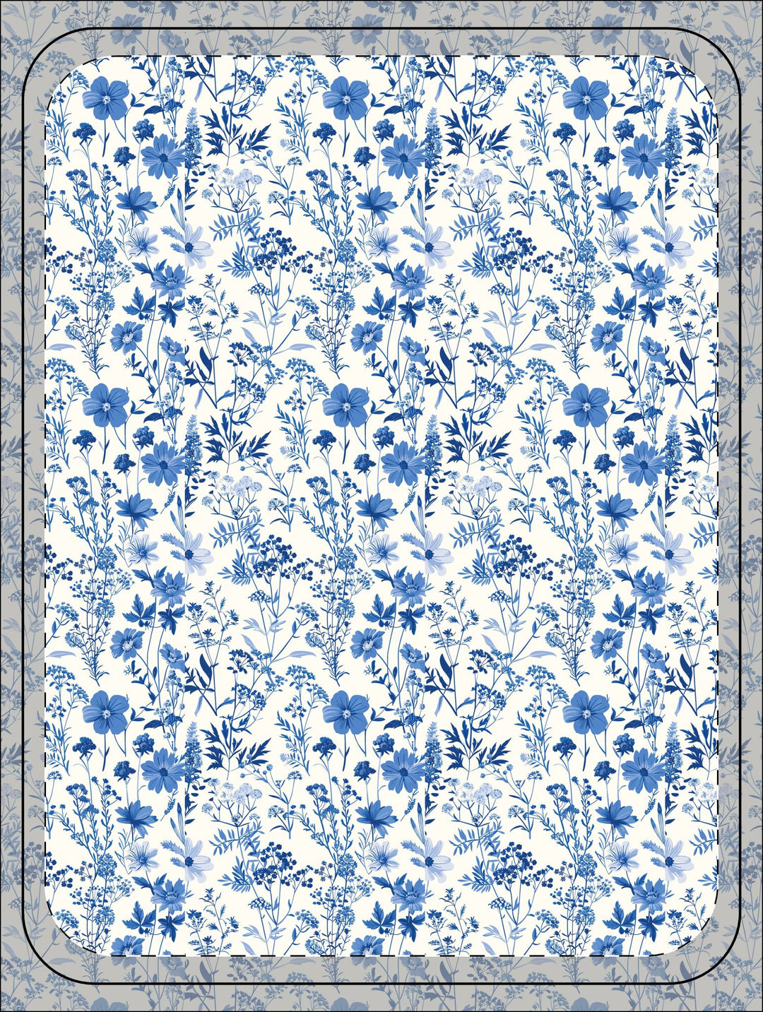 Japan-Inspired Blue Floral Sherpa Blanket